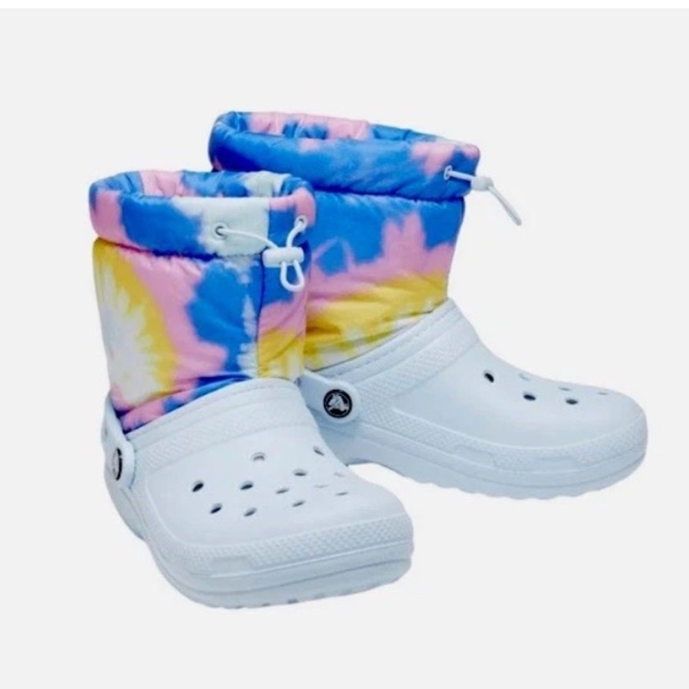 Crocs classic lined neo lined neo puff tie dye boots girls sz 4